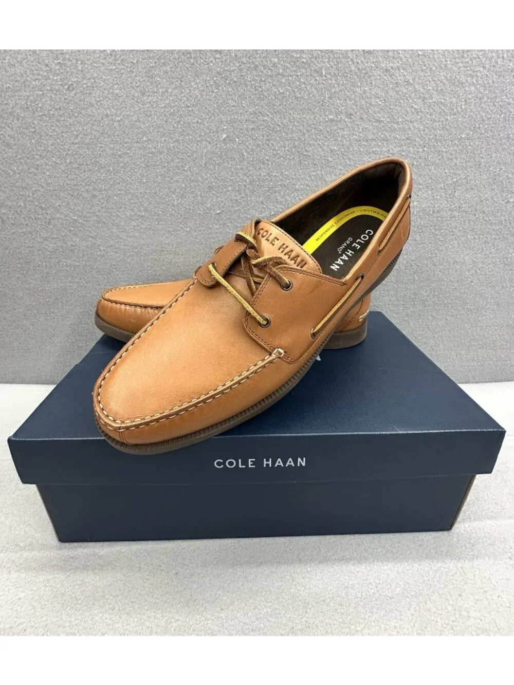 Cole Haan Grand+ Bowside Men 11.5 Boat Shoes Cognac Brown Leather Loafers C42132